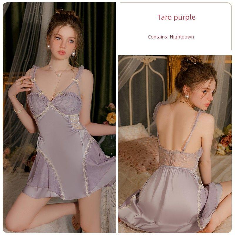 Good Morning with You Nocturne with Chest Pad Lace French Nightdress Pure Desire Sexy Satin Slim Homewear Pajamas