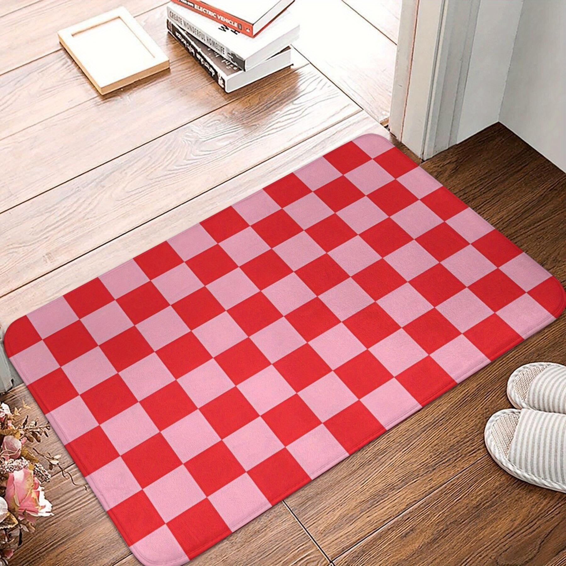 

1pc Checkered Pink and Red Flannel Doormat, Non-Slip Home Entrance Rug, Machine Washable, Lightweight, Living Room Bedroom Decor 40x60cm