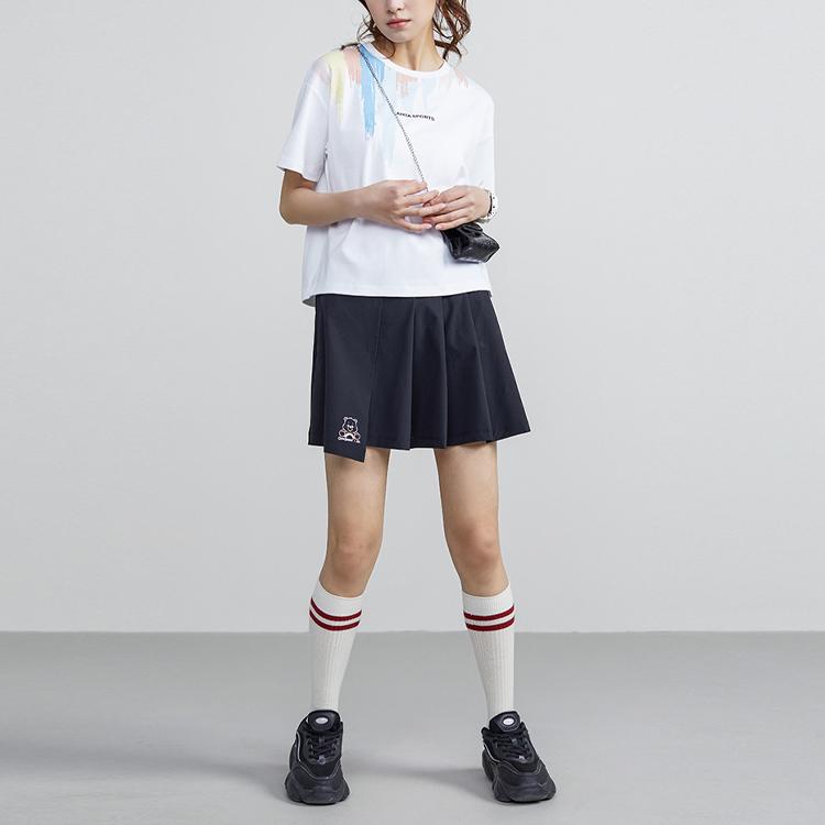 Anta Loose Short Sleeve Round Neck T-Shirt With Colorful Pattern And Letter Print Women Tops Snow-White 162228135-1