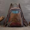 Handmade Color-Blocked Leather Backpack - Soft Cowhide, Large Capacity, Double Shoulder Travel Bag
