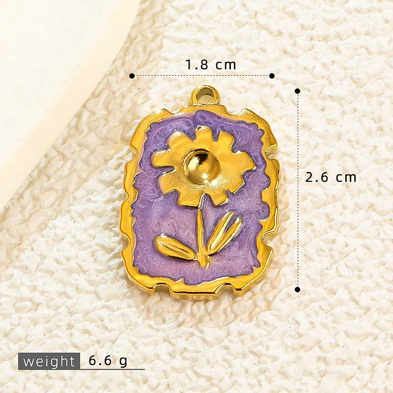 French Drip Flower Oil Painting Pendant Necklace & Heart Earring Charms in Stainless Steel - DIY Titanium Jewelry Accessories for Women