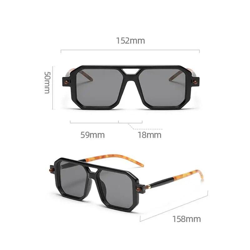 Vintage Square Sunglasses for Men Fashion 2023 Retro Double Bridge Male Sun Glasses Eyewear Hollow Trendy  Design Shades