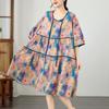 Abito midi estivo casual ampio in cotone e lino a maniche corte, taglie forti, floreale vintage, novità per donna