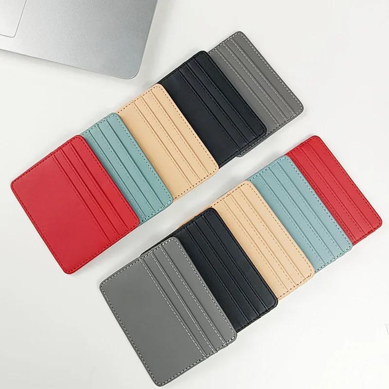 Solid Color Slim Id Bank Card Holder Wallet For Men Women Business Pu Leather Card Protector Case Coin Cards Cover Pouch Bag
