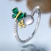 Luxury Female Small Green Zircon Stone Butterfly Ring Silver Color Elegant Gift Wedding Jewelry For Women