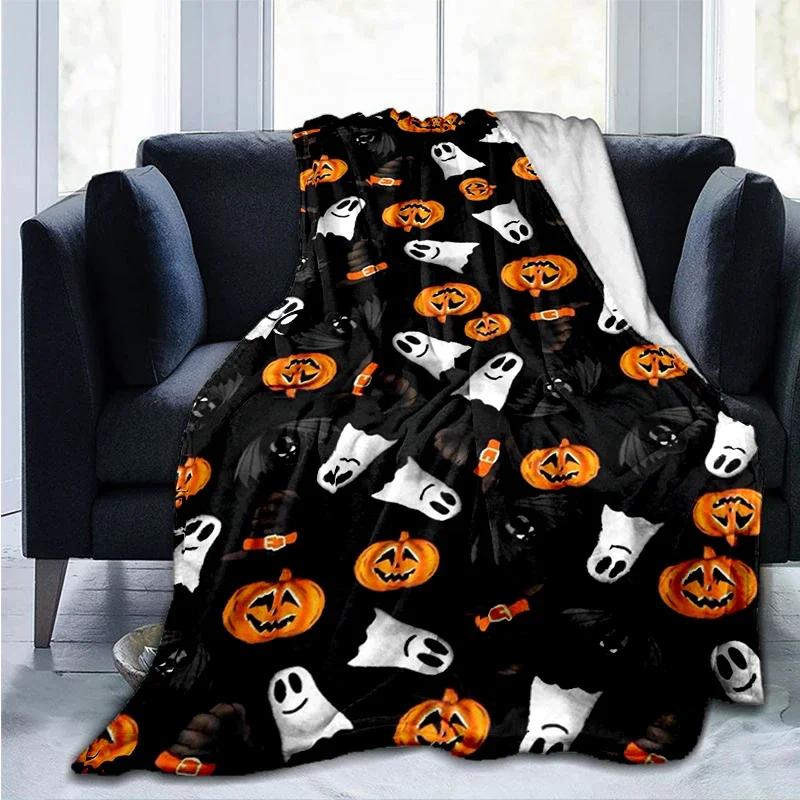 Calabaza de Halloween&;manta estampada de fantasma de terror, manta de franela cálida a la moda, manta cubresofá, regalo de Halloween