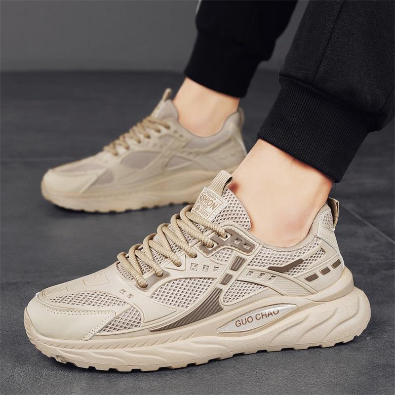 GR Spring New Mesh Street Fashion Casual Men's Shoes, Khaki, Black