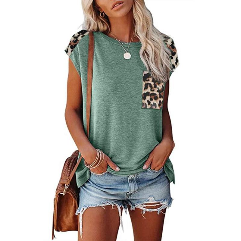 Women's Fashion Casual Summer Leopard Print Short Sleeve O-Neck Blouses & Shirts