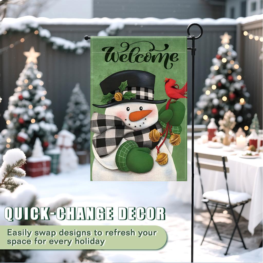 Christmas Snowman Garden Flag 12x18 Inch Double Sided for Courtyard Outdoor Welcome Flag Decoration (Excluding Flagpole)