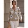 V Neck Long Sleeve Flower Pattern Knit Cardigan Sweater