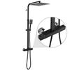 Sprchový sloup - Auralum - Termostatická baterie - Horní čtvercová hlavice 12 palců - Černá - Nastavitelný 90-116 cm