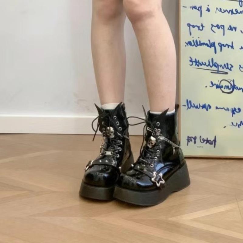 Women's Fashion Platform Knight Boots Belt Halloween Cosplay Thick Sole Leather Boots Trend Goth Women's Ankle Boots Botas Mujer