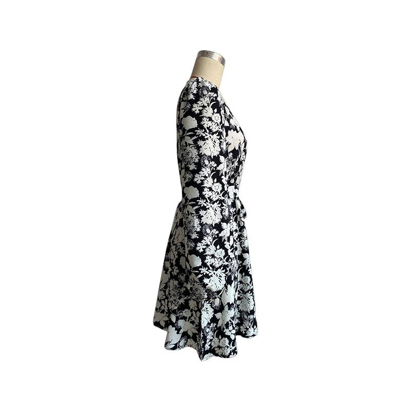 Women's Spring Autumn V Neck Long Sleeve Lace Up Printed High Waist A Line Dress