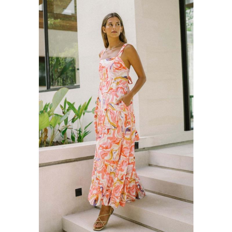 YYFS Women's Fashion Summer Spring Flower Pattern Print Sleeveless Suspenders High Waist Casual Dresses