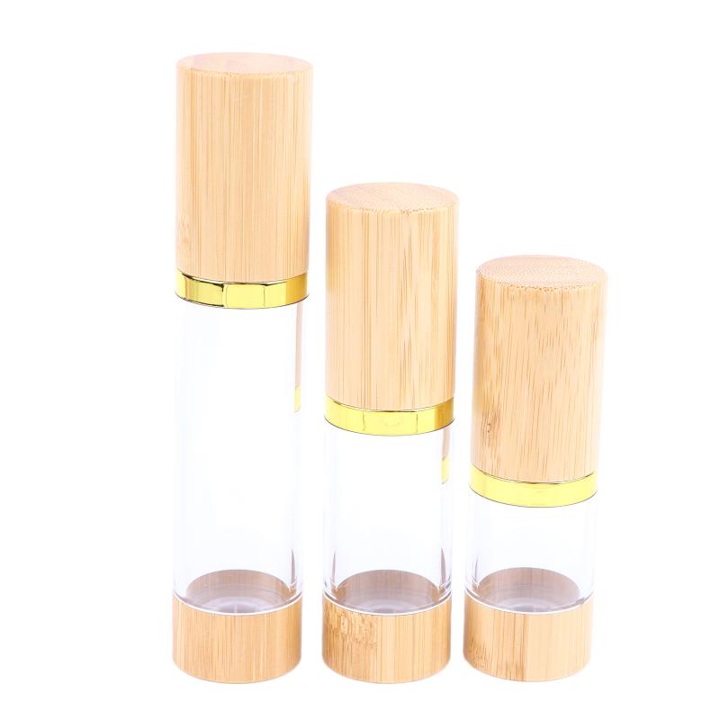 Travel Size Airless Pump Bottles Bamboo Plastic Refillable 30ml 50ml Leakproof Cosmetic Containers for Skincare
