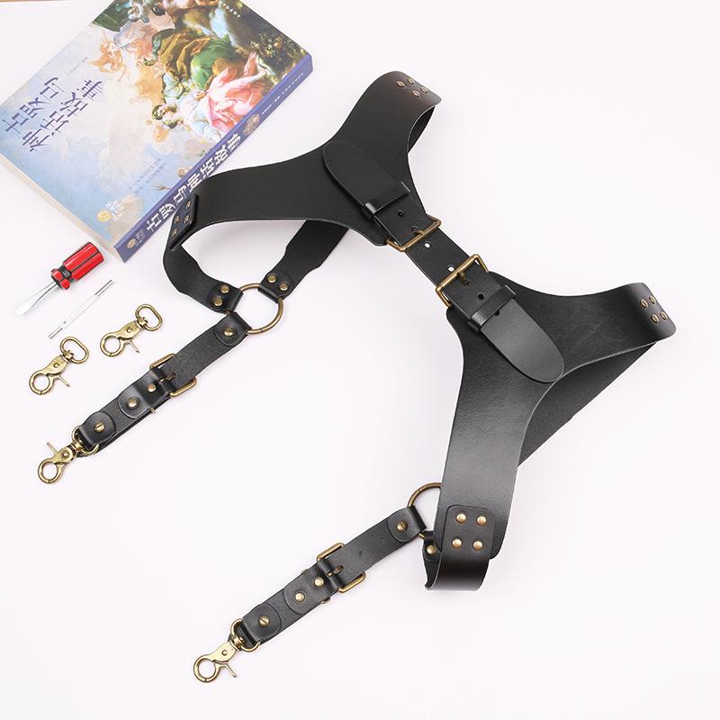 

Retro suspender clip, first-layer cowhide suspender, british style holster style side clip hook strap