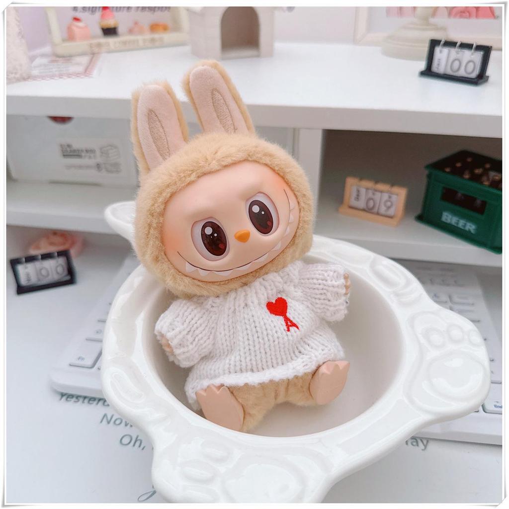 17cm Labubu Doll Clothes Set: Heart Sweater, Hat, Crossbody Bag - First & Second Generation.