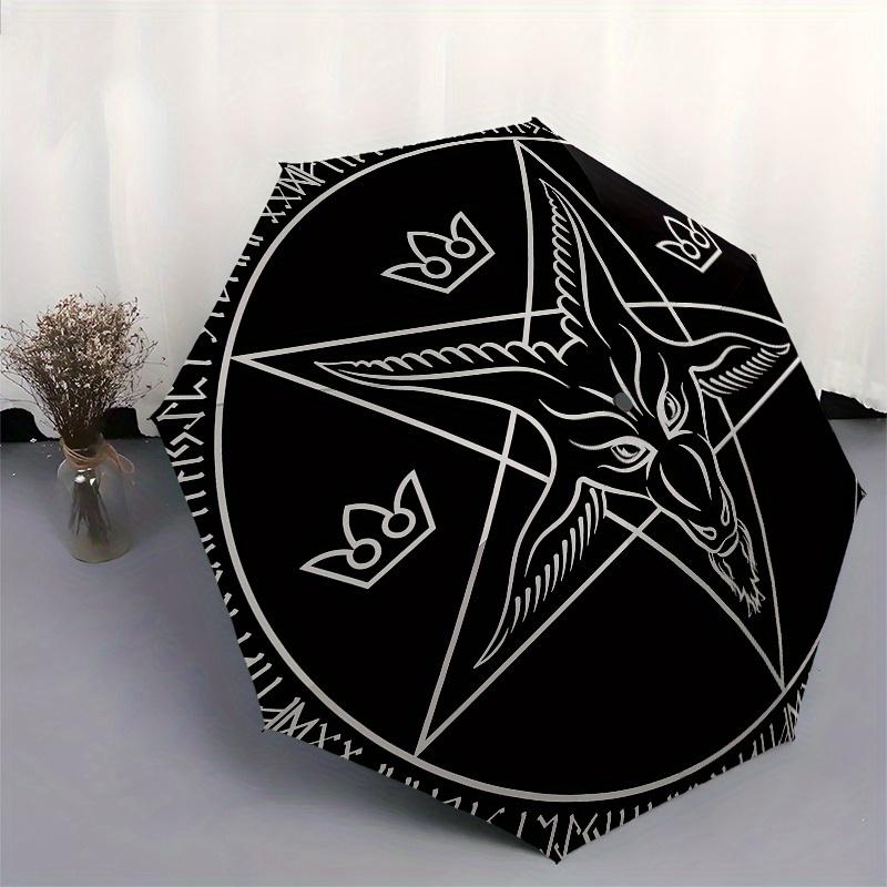 Baphomet Pentagram T-Shirt, Occult Symbolic Clothing Umbrella, Cute Umbrella with Cute Design, Portable 3-Fold Compact Umbrella for Men & Women, Valen