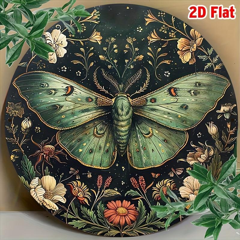 High Definition Custom Metal Wall Art Print Vintage Celestial Luna Moth With Floral Botanical Design Wall Decor for Living Room