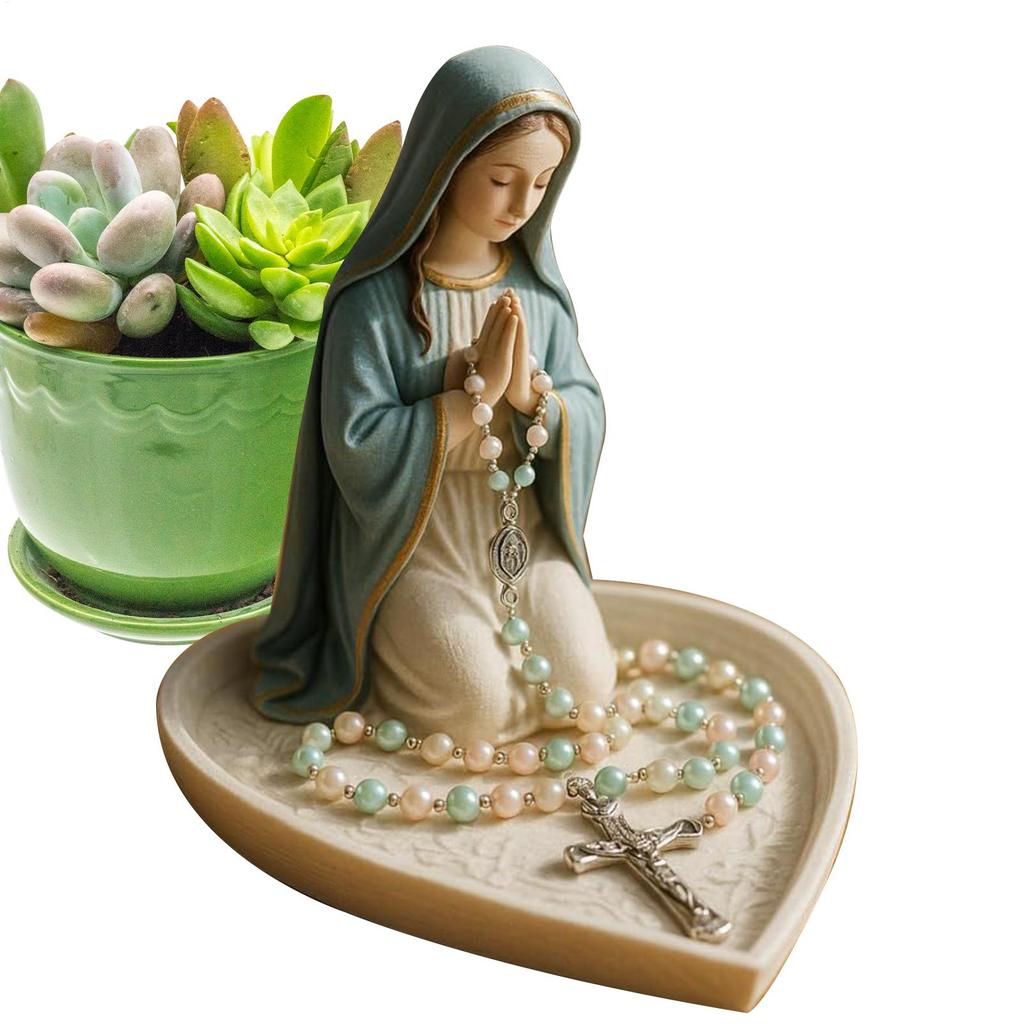 Virgin Mary Rosary Holder Statue Resin Prayer Jesus Rosary Holder Our Lady of Grace Statue Desktop Ornaments Home Decor