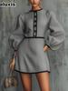 French Chic Gray Striped Knit Dress - New Autumn Style, Trendy & Elegant