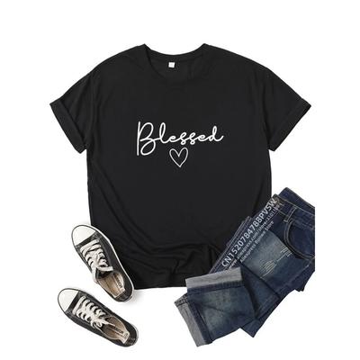 Blessed Heart Printing T-shirts Women Summer Clothes T Shirt Harajuku Graphic Tee Casual Short Sleeve Tops for Girl