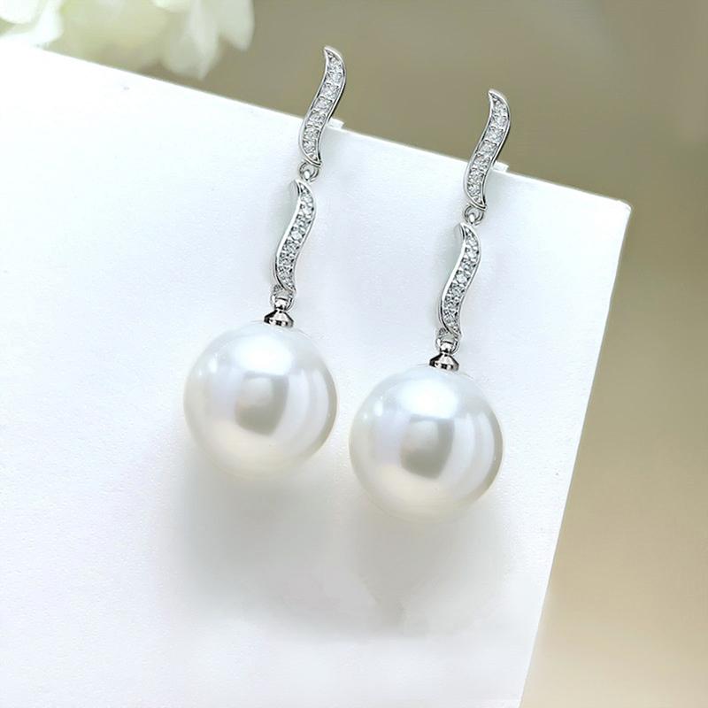 Huitan Graceful Imitation Pearl Drop Earrings for Women Bright Shiny Cubic Zirconia Ear Accessories Exquisite Wedding Zircon