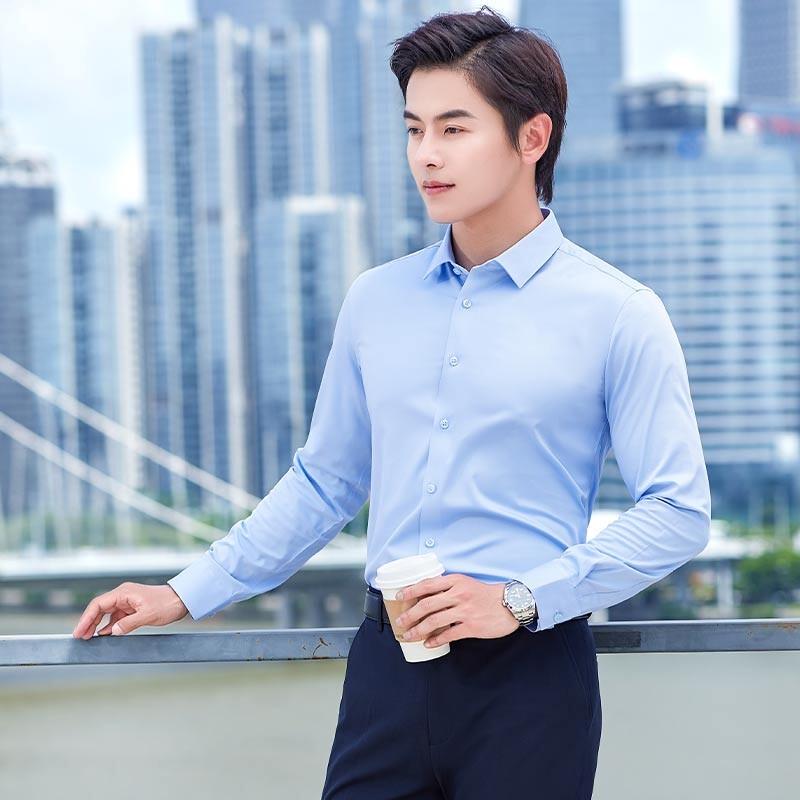 Trolman Unisex Stretch Anti-Wrinkle Business Long Sleeve Shirt