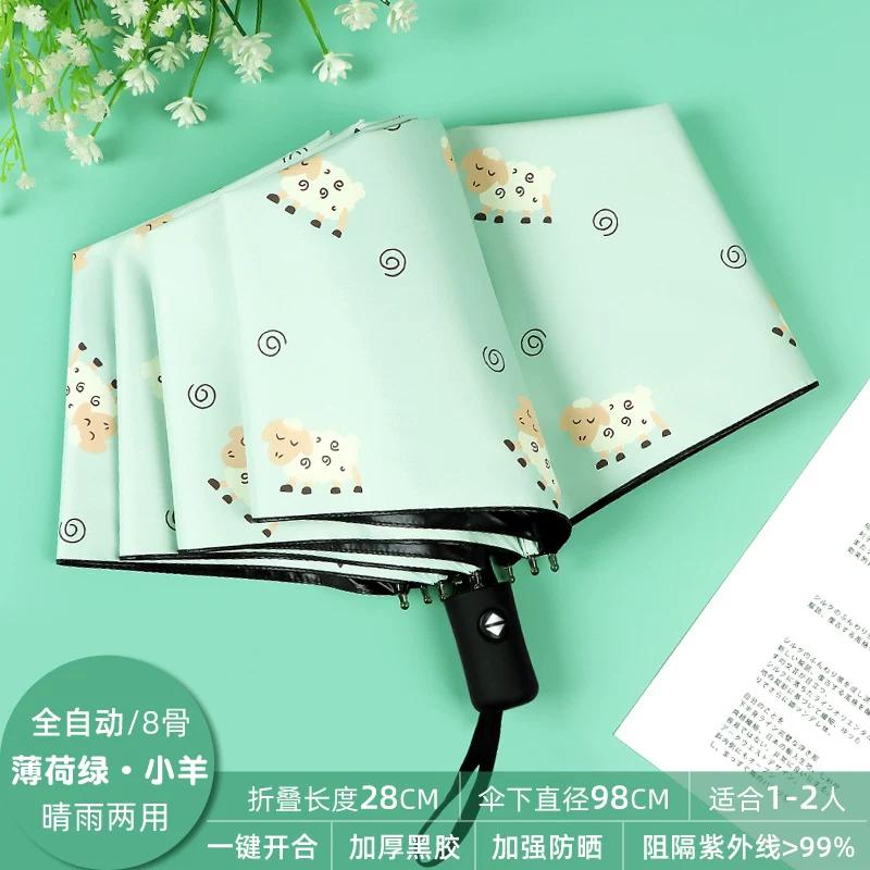 Ombrello da Bambina Carino con Stampa Pois Pieghevole Protezione Solare UV Automatico Pioggia e Sole Doppio Uso Ombrello da Sole