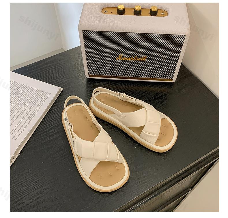 Mode Mode Dicksohlige Lässige Sandalen für Damen Sommer 2025 Neu Überkreuzte Riemen Offene Zehen Atmungsaktiv Bequem Vielseitig Strand-Flats