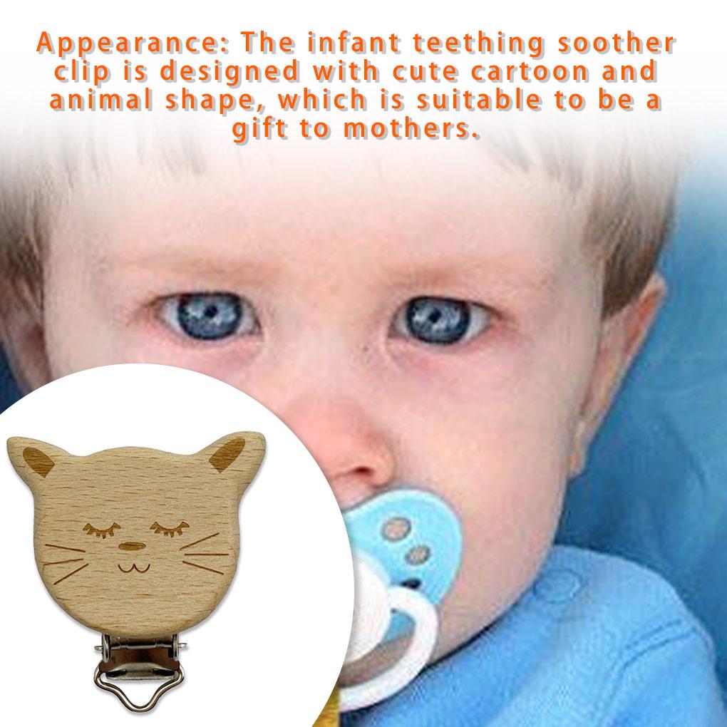 Infant Wood Cartoon Animal Shaped Pacifiers Anti-lost Chain Clip Teething Portable Clips Handicraft for Feeding Care