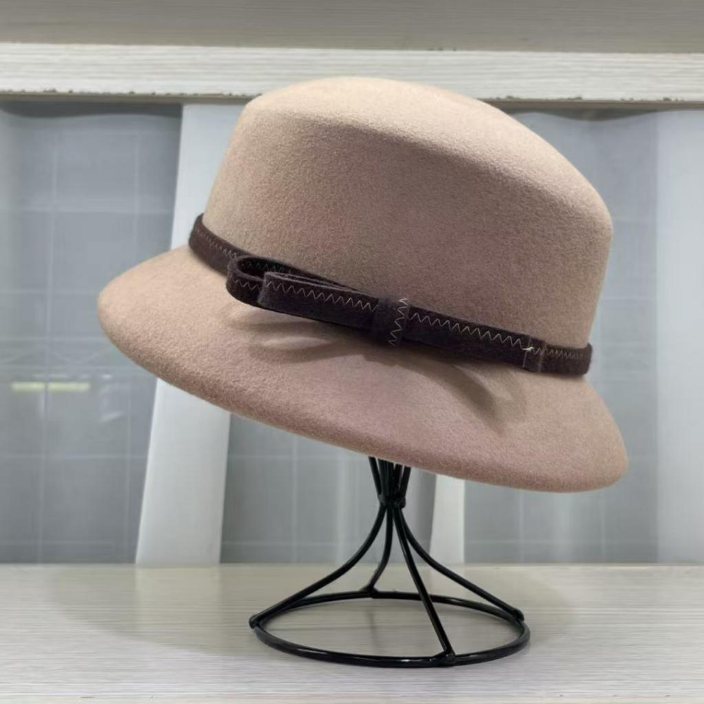 French Romantic High-end Lampshade Hat, Wool Top Hat, Women's Autumn/winter Warmth, Face-enhancing Little Hepburn Style Bucket Hat, Basin Hat