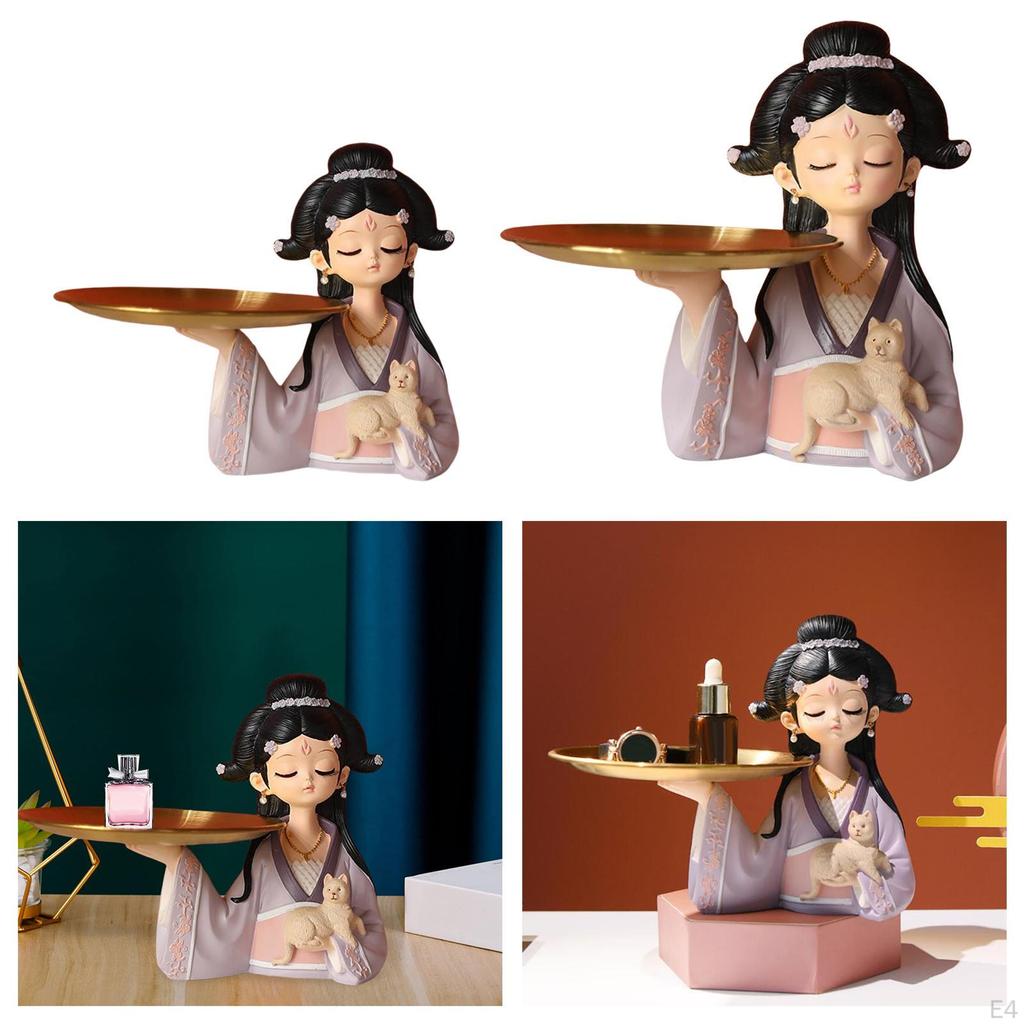 Girl Figure Statue with Storage Tray Jewelry Desk Organizer Ornament