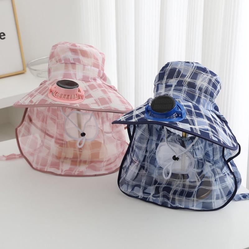 Large brim solar charging fan sun protection cap summer UV protection tea picking hat face mask face protection sun hat female