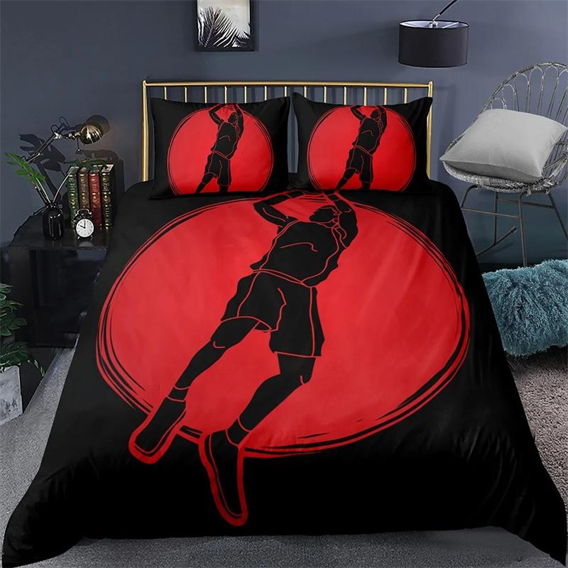 Basketball Duvet Cover Set Black 3D Ball Sports Theme Bedding Set Microfiber Basketball Court Competitive Games King Quilt Cover