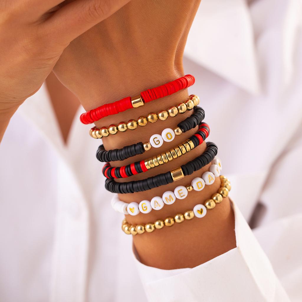 Fashion Letter Beaded Bracelet Set Women'S Multi-Layer Soft Pottery Stacked Bracelet Super Bowl Holiday Bracelet