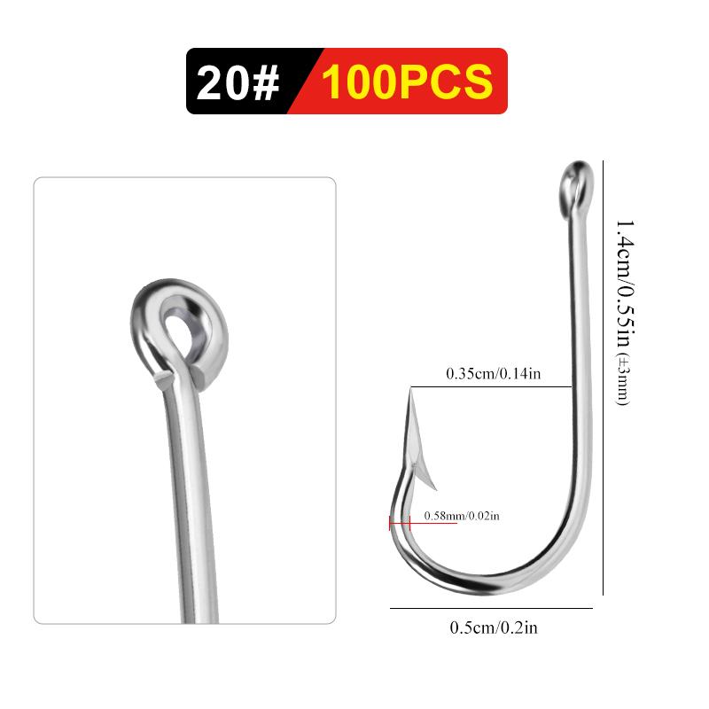 FTK High Carbon Steel Fishing Hooks 30-100Pcs Fishing Hooks Strong Sharp Needle Point Barbs Ringed Eye Fishing Octopus Hooks