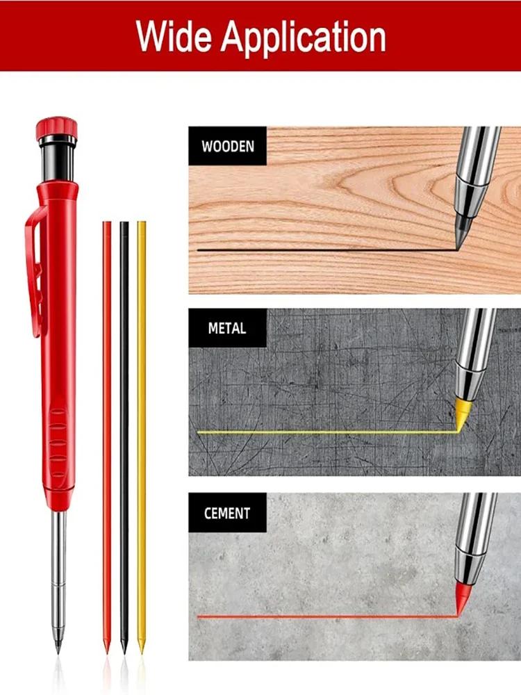 Solid Mechanical Pencil Tools Carpentry Scriber Built-in Sharpener with 6 Pen Refills Deep Hole for Woodworking Architect