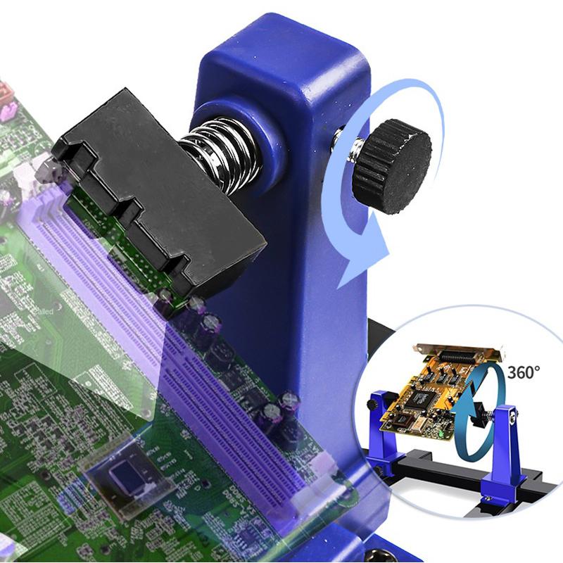 Adjustable 360° Circuit Board Holder with ESD-Safe Clamping System for Electronics Repair & DIY Projects