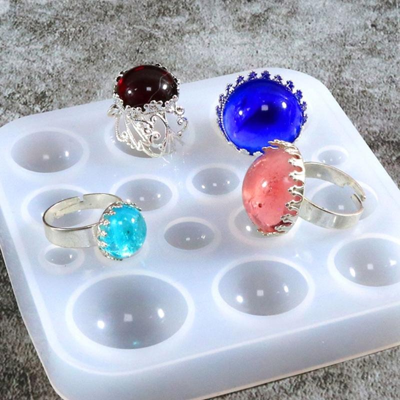 DIY Round Gem Patch Rings Silicone Epoxy Mold DIY Ornaments Pendant Jewelry Crafting Mould for Valentines Love Gift