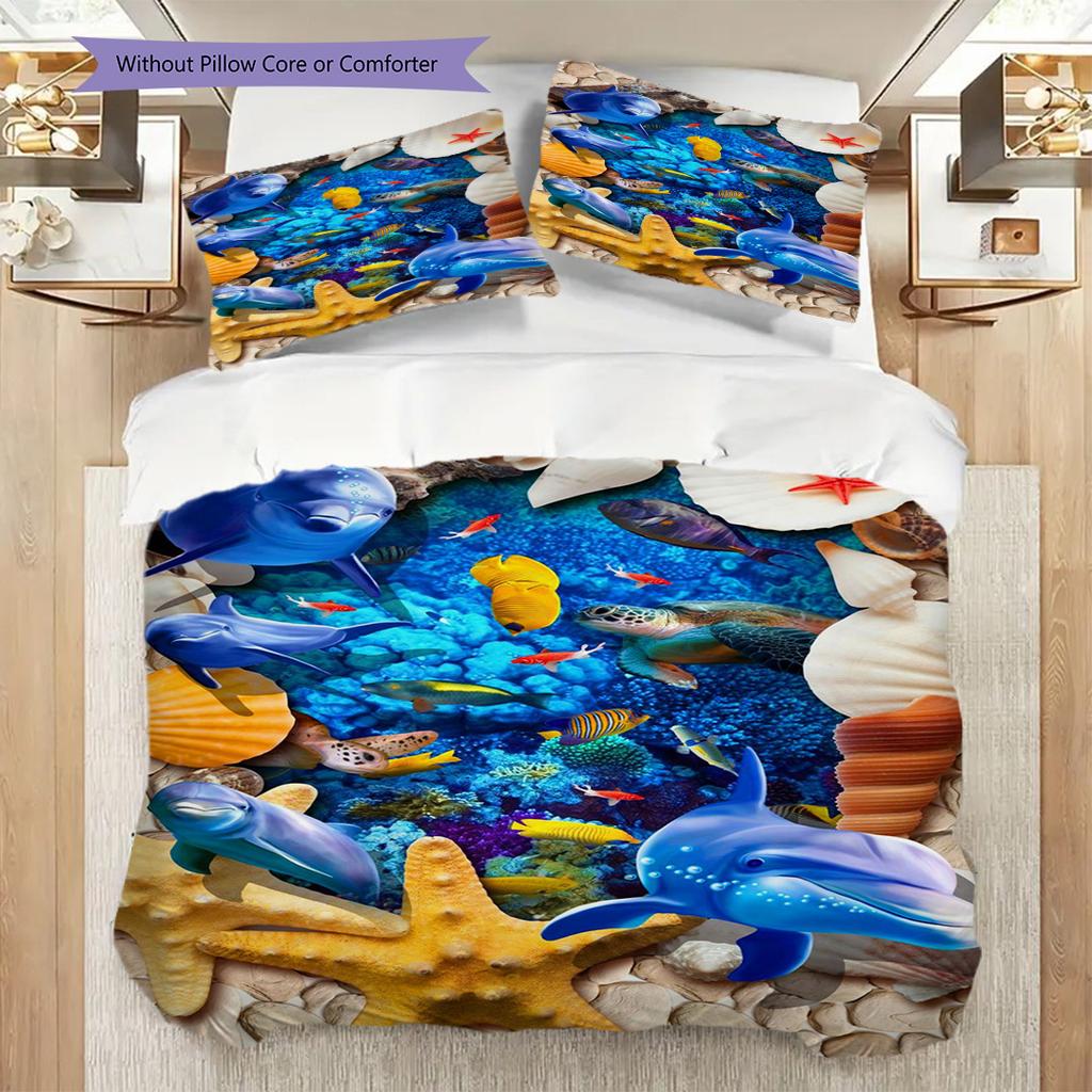 Ocean Life Underwater Scene Bedding 1 Duvet Cover 2 Pillowcase Without Core Bedding Set Christmas Birthday Gift Duvet Cover And Pillowcase