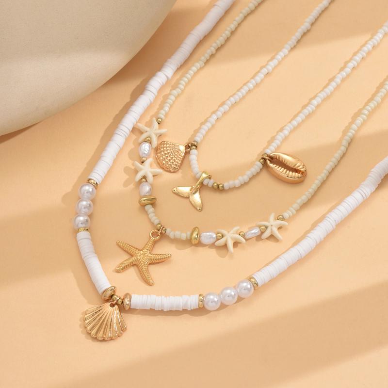 Bohemian Shell Chain Clavicle Necklace  Rice Beads Multi Layered Necklace Summer Sexy Beach Jewelry Gifts