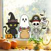 Static Glass Sticker, No Residue Reusable Window Clings, Festive Glass Decal with Halloween Dwarf Wizards Black Cats Ghosts Skeletons Pattern