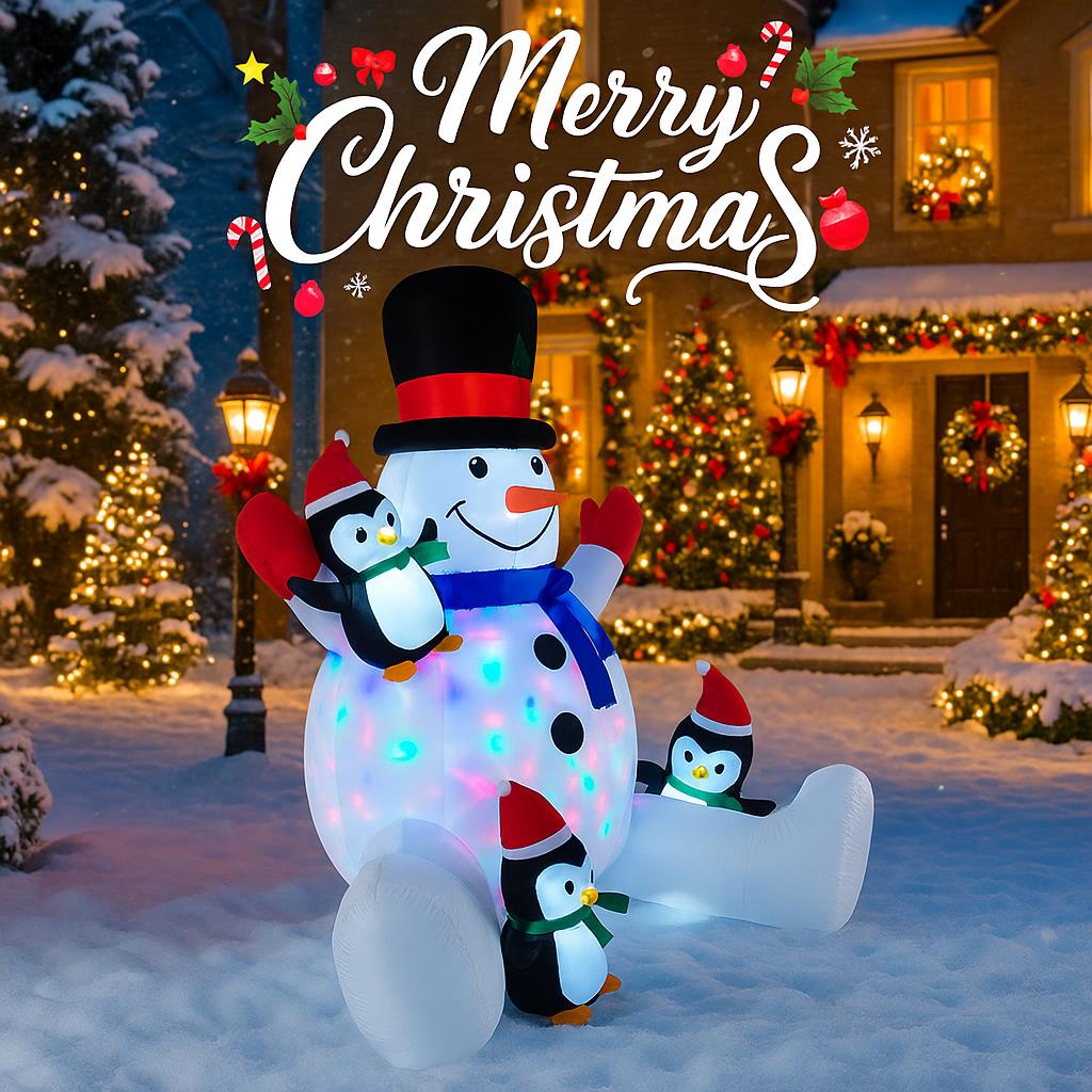 6.8FT Xmas Inflatable Yard Decor LED Snowman Penguins Christmas Outdoor Home Decoration Ornament Festive Toy Gift Supplies Decor