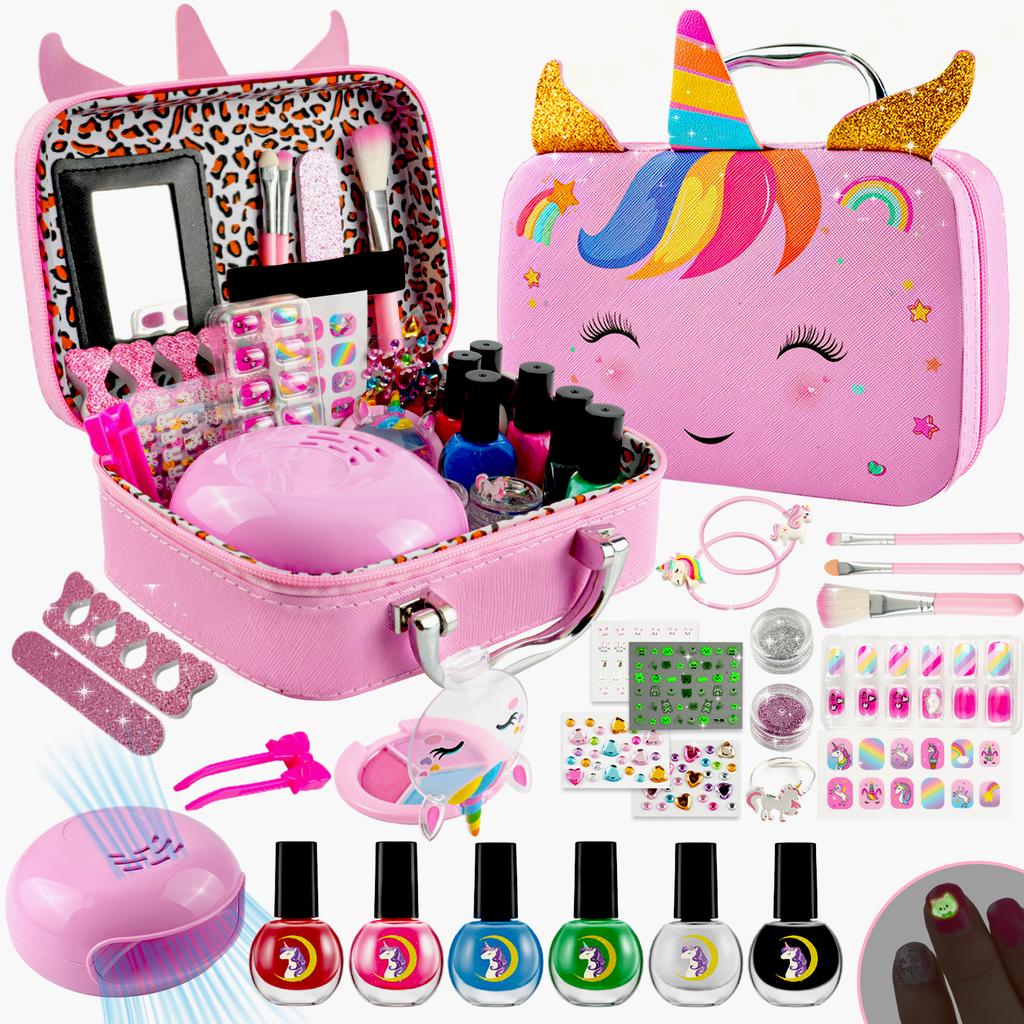 Kids Washable Makeup Girl Toys - Kids Nail Art Kit for Girl, Real Make Up Set, Little Girls Makeup Kit for Toddler Kid Children