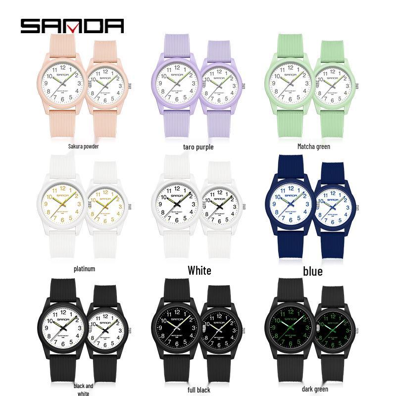 SANDA Couple Youth Fashion Luminous Waterproof Quartz Wristwatch for Men & Women Students