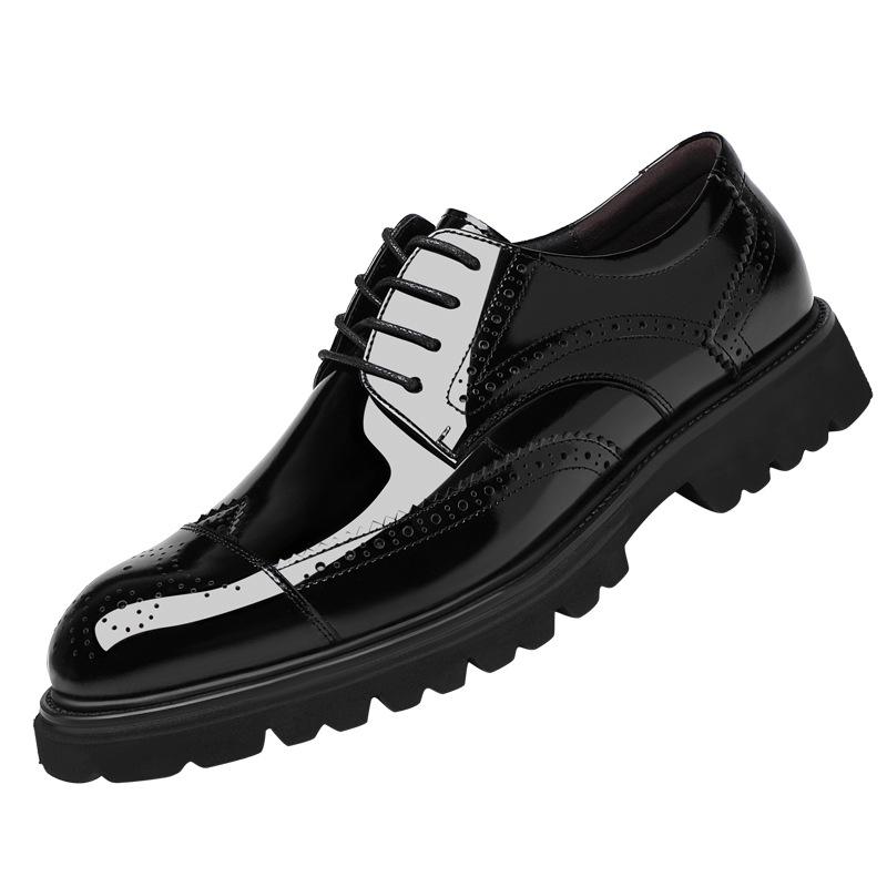 Inner heightening Brock leather shoes men's spring and autumn first-layer cowhide glossy business dress shoes heightening best man wedding shoes men