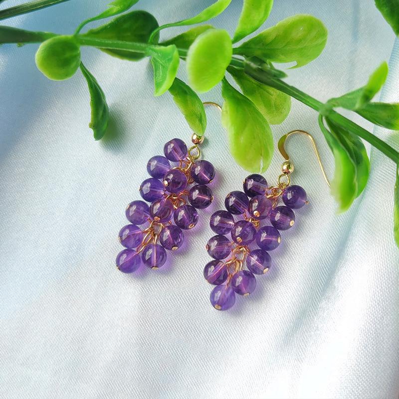 New Chinese Grape-shaped Purple Glass Beads Fringed Ear Hooks Fashionable Versatile Temperament Earrings Niche Simple Earrings Women