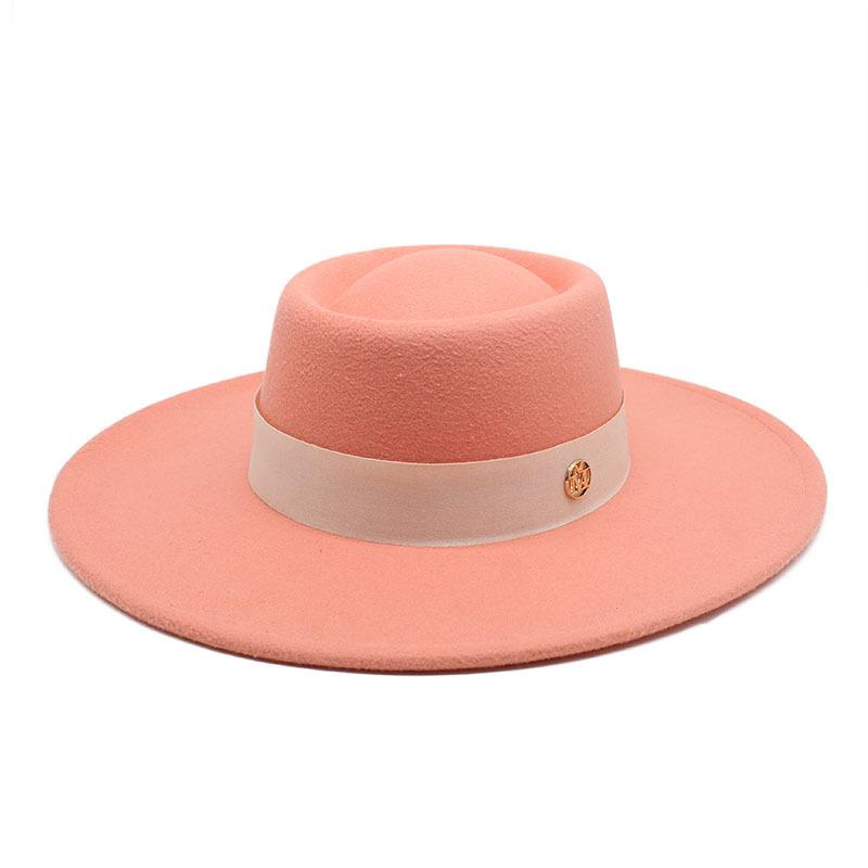 Solid Color Wool 9.5Cm Brim Mark Men'S And Women'S Warm Outdoor Oval Hoop Top Hat