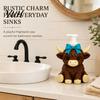 Countertop Soap Dispenser Highland Cow Dispenser, Pink Bow Cattle Refillable Hand Decorative Bottle, Plastic Empty Pump Bottle for Bathroom,
